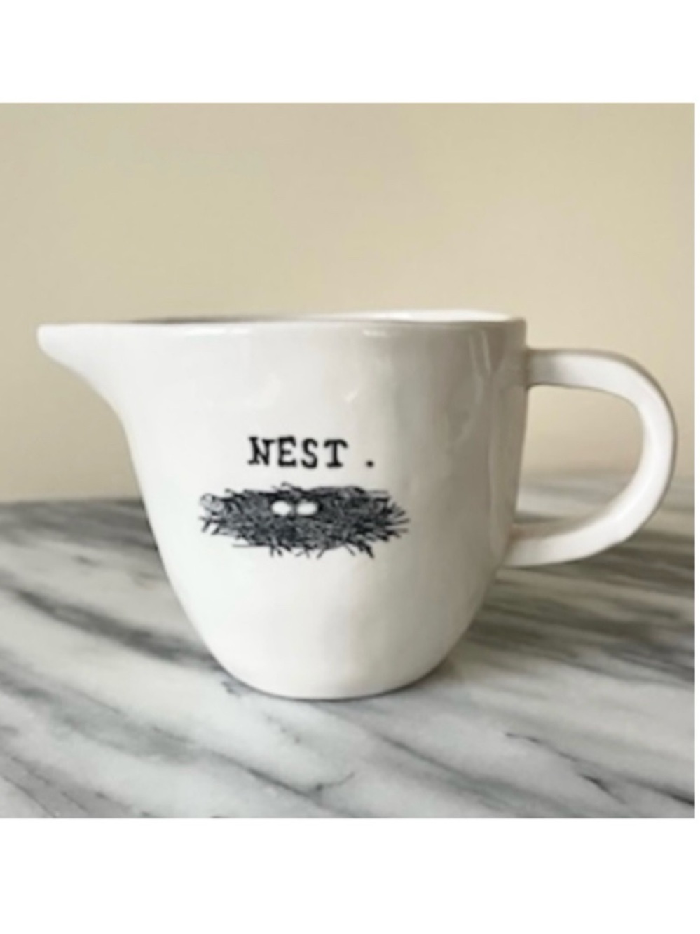 Vintage Rae Dunn Ivory Black Bird Nest Creamer